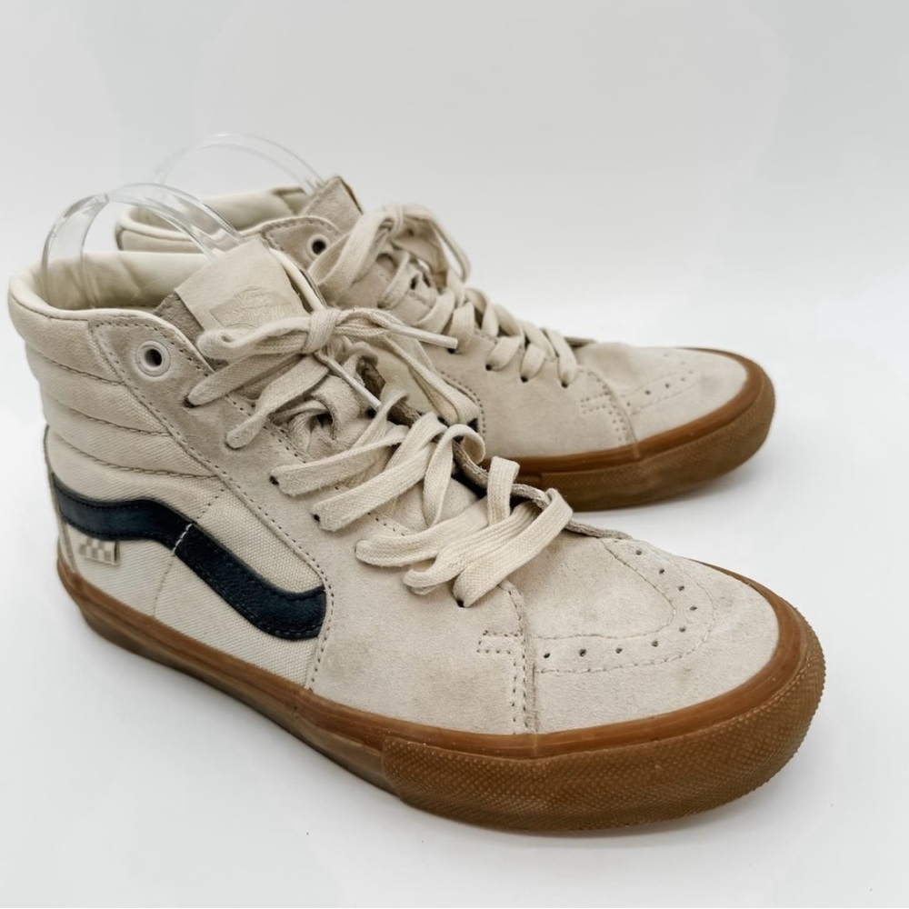 Vans Off The Wall Old Skool Sk8 Sneakers White High Top Suede Gum Sole Sz 8